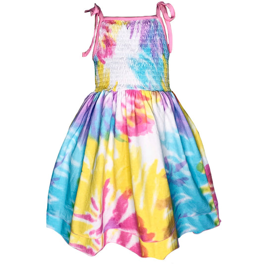 AnnLoren Big Little Girls Pastel Tie Dye Smocked Summer Swing Dress