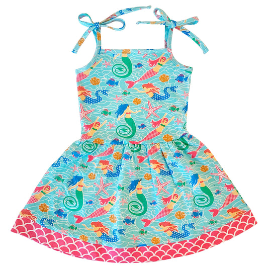 AnnLoren Little Big Girls Mermaid Sea Creatures Dress Cotton Knit Sleeveless Spaghetti Straps
