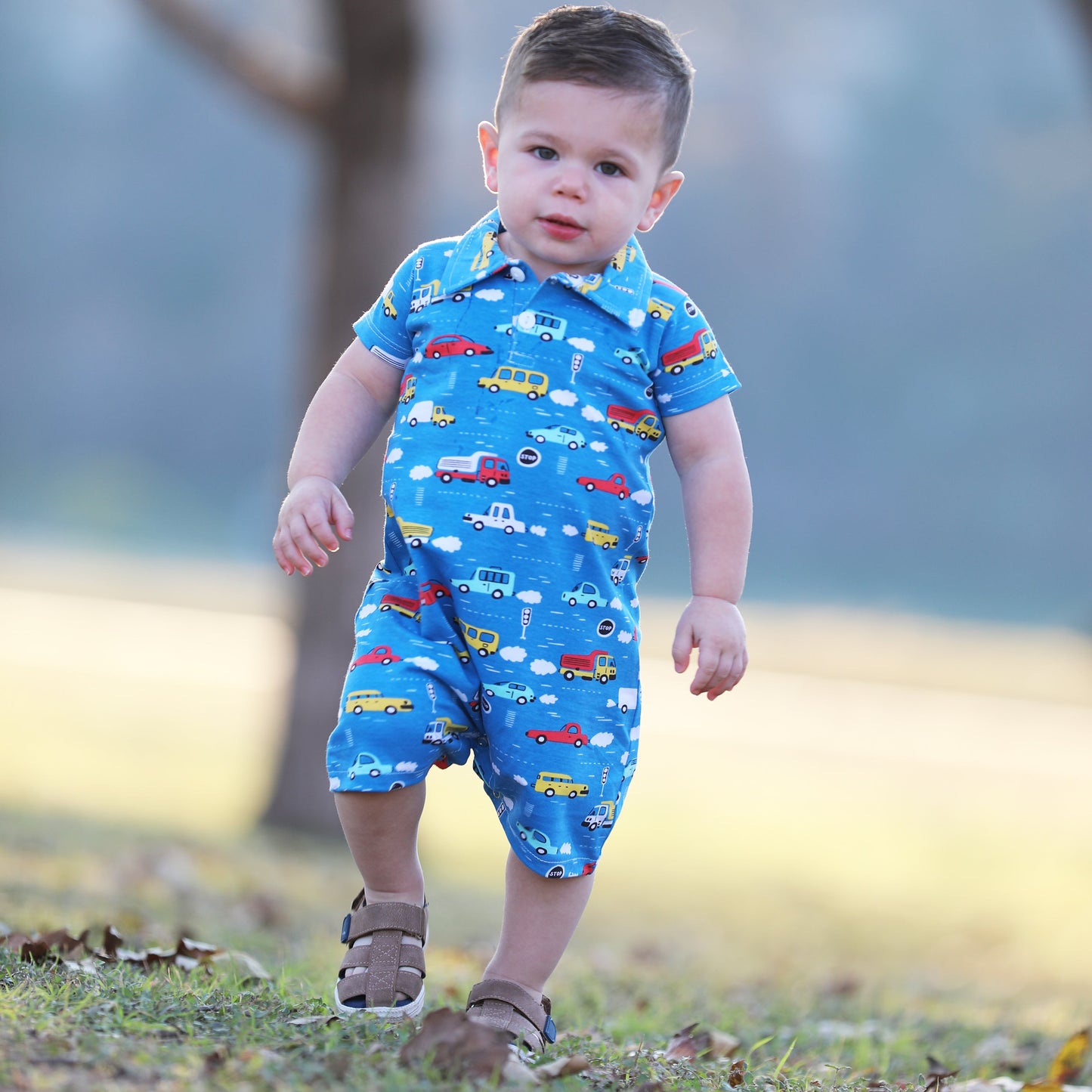 AnnLoren Automobile Cars Trucks Spring Collar Baby Boys Romper Toddler Jumpsuit