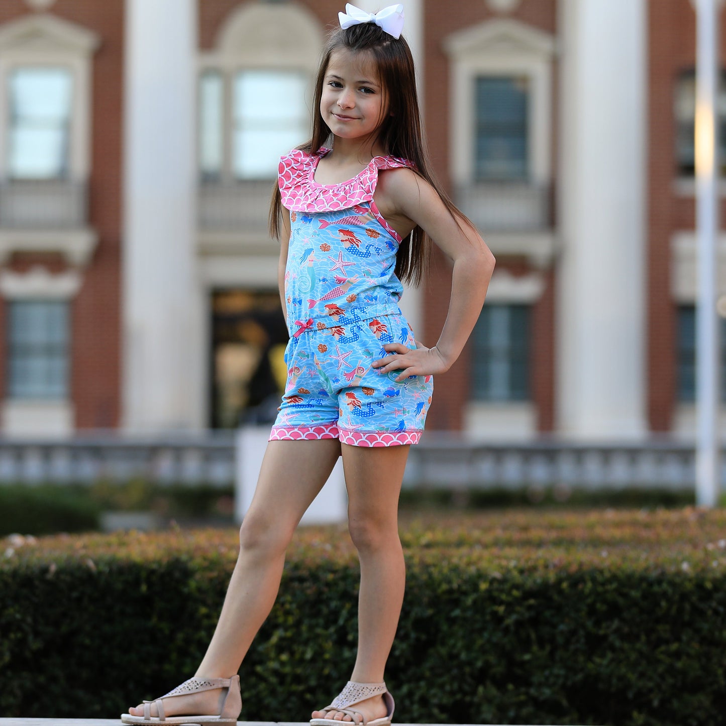 AnnLoren Little Big Girls Nautical Jumpsuit Mermaid Romper Spring Summer Boutique Clothing Sizes 2/3T - 11/12