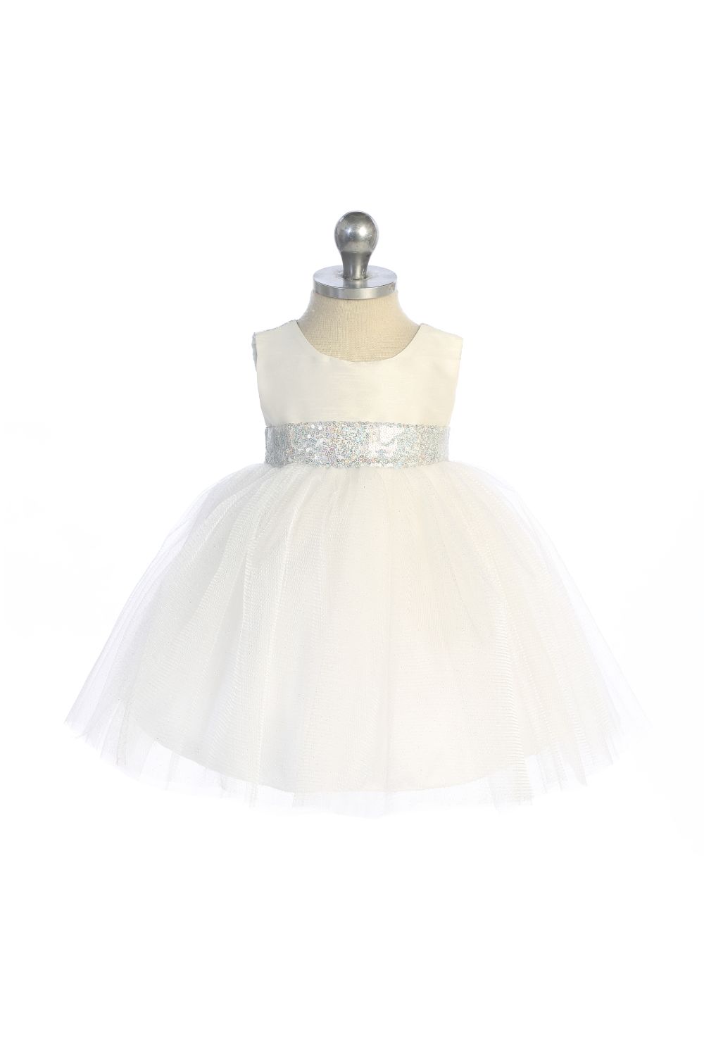 Dress - Ivory Silver Sequin V Back Baby Dress