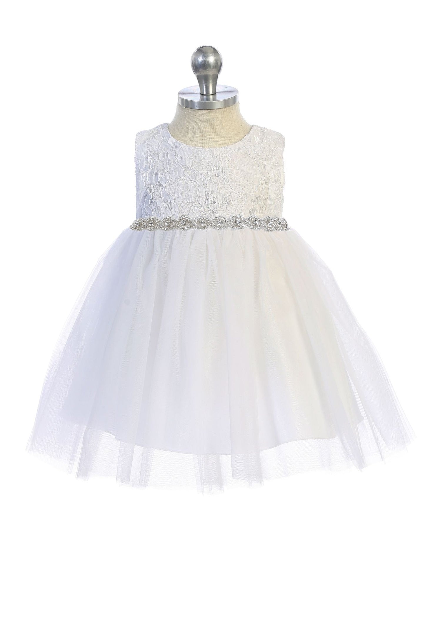 Dress - Lace Baby Dress W/ Rhinestone Trim
