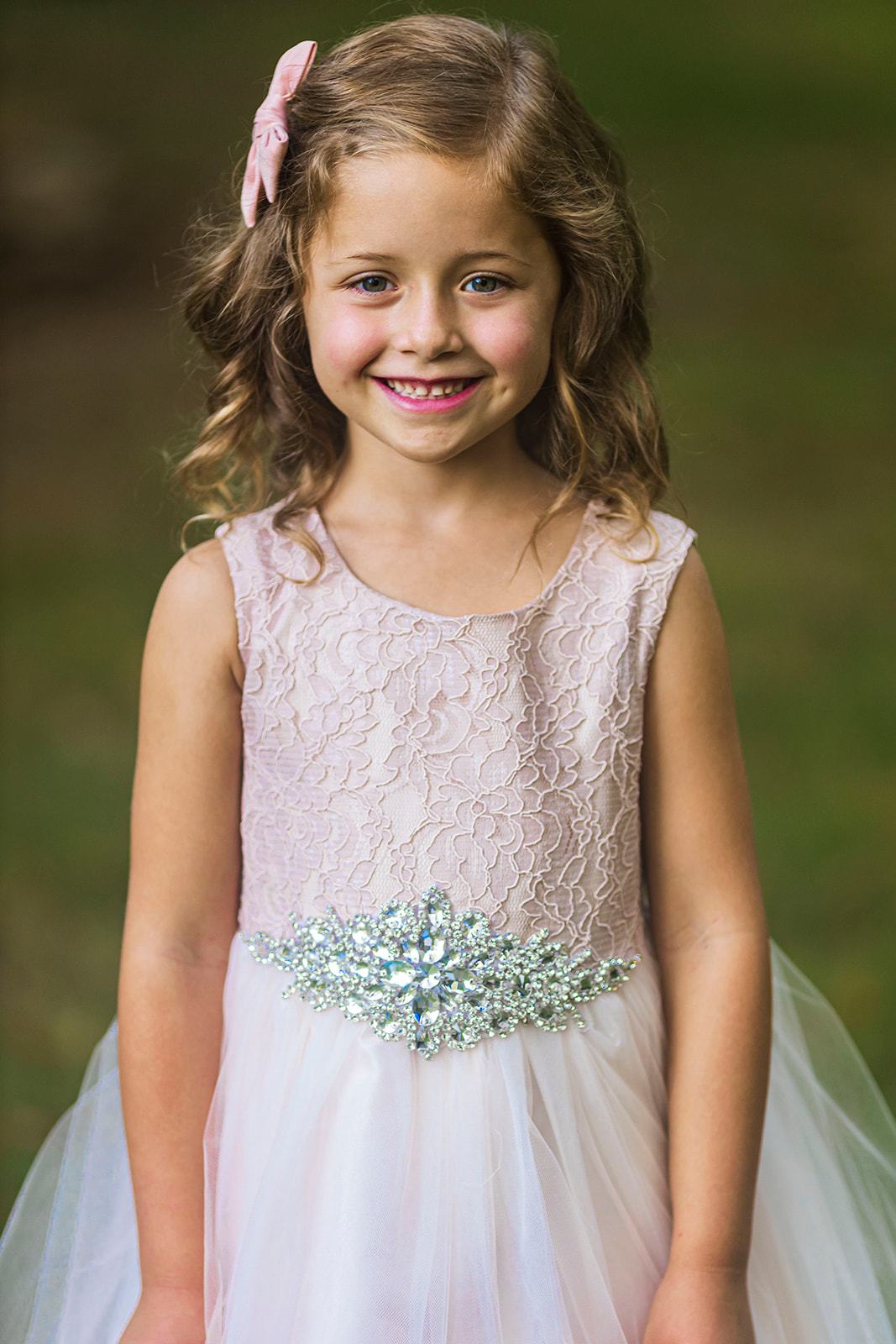 Dress - Long Lace Illusion Dress W/ Diamond Shape Rhinestone Trim