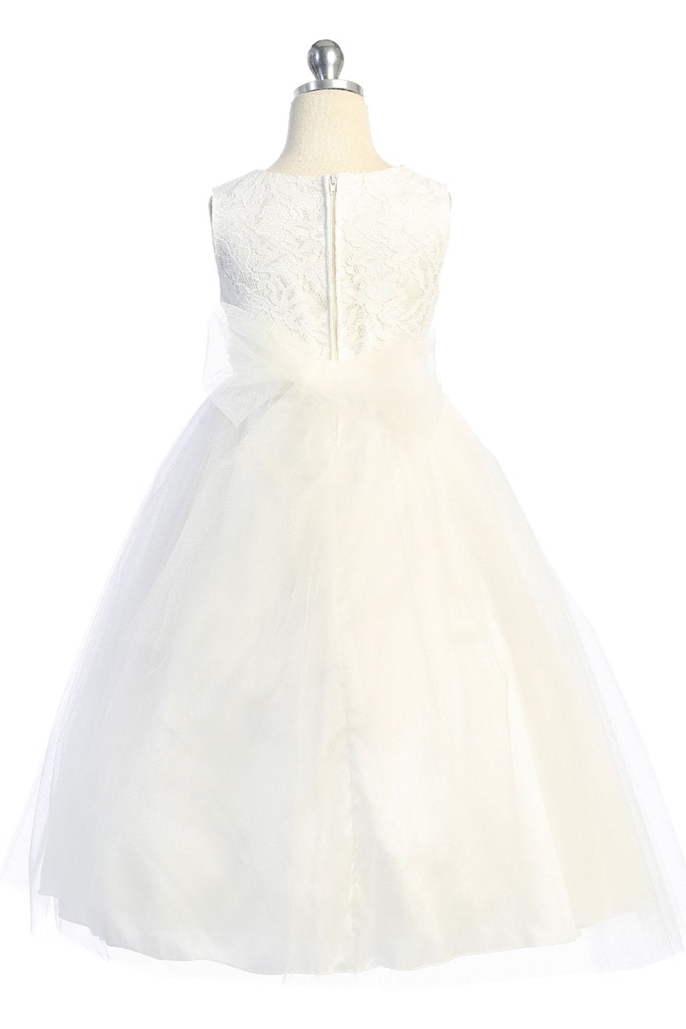 Dress - Long Lace Illusion Dress W/ Rhinestone Trim