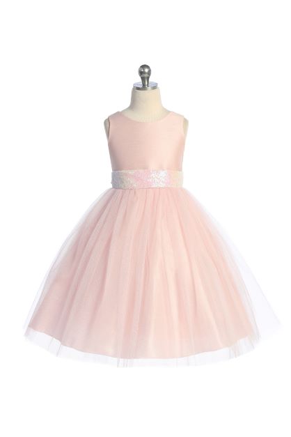 Dress - Pink Iridescent Sequin V Back Bow Plus Size Girl Dress