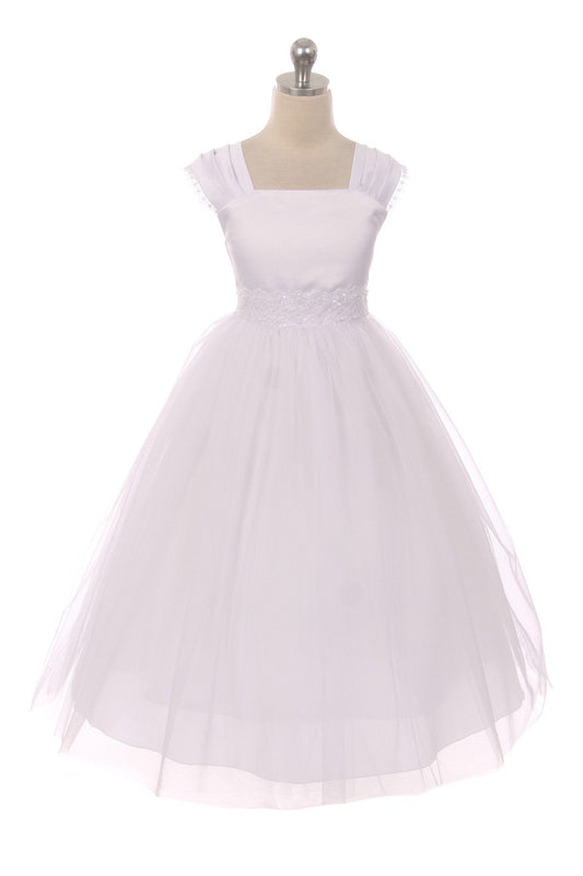 Dress - Pleated Cap Sleeve Long Dress