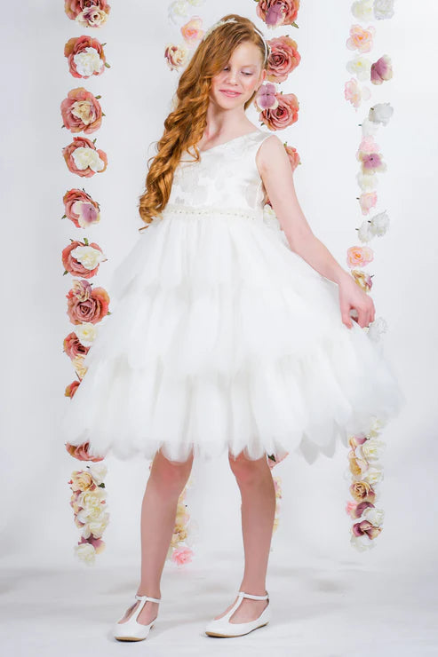 412 Rose Brocade 10 Layer Illusion Dress - Discontinued
