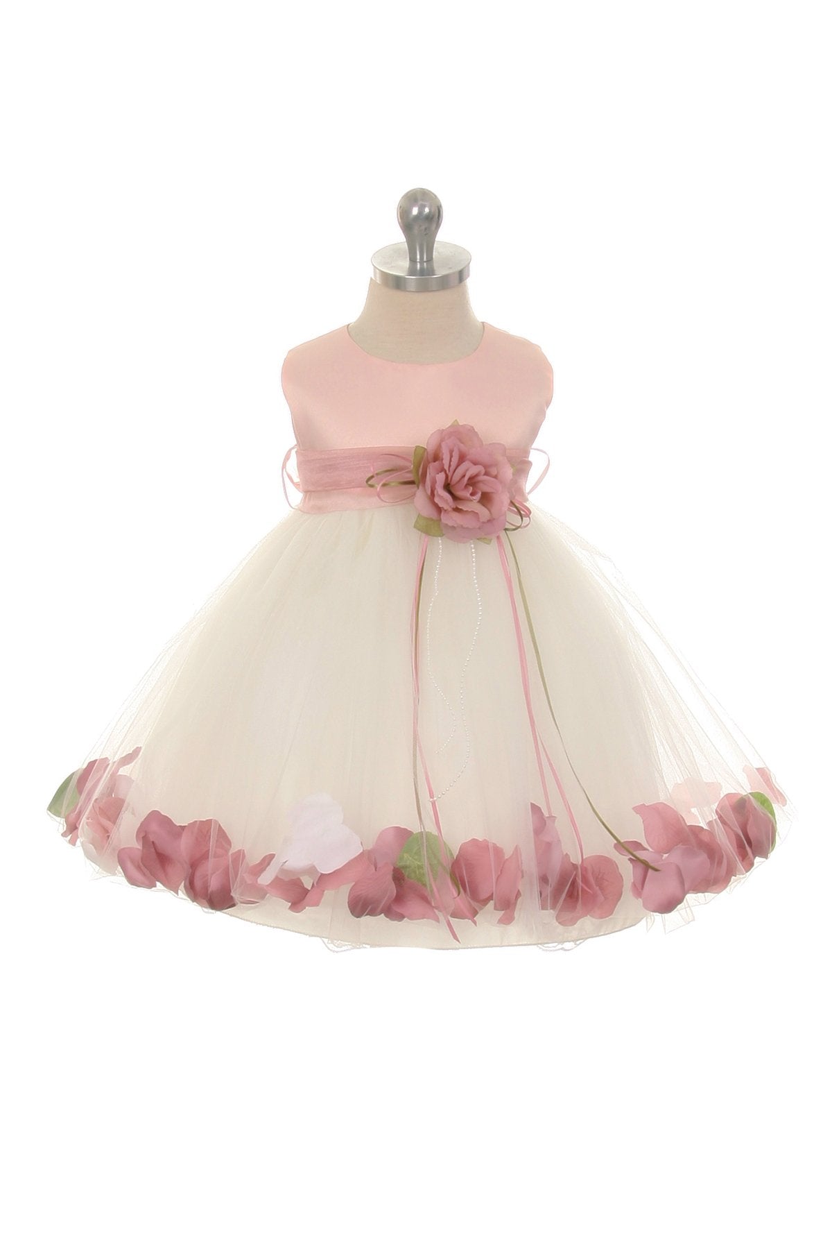 Dress - Rose Top Satin Flower Petal Baby Dress With Organza Sash