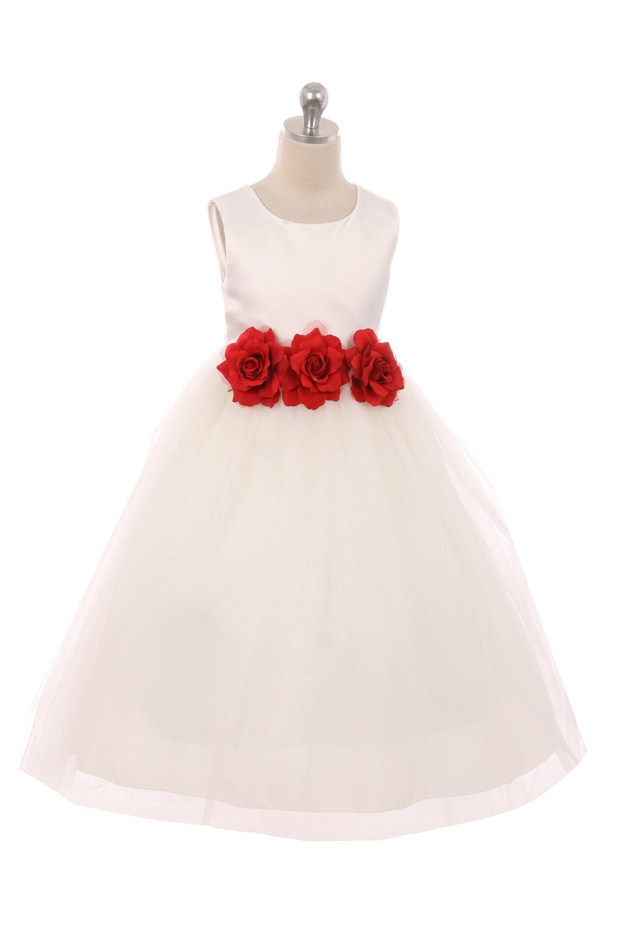 Dress - Satin 3 Flower Ivory Dress