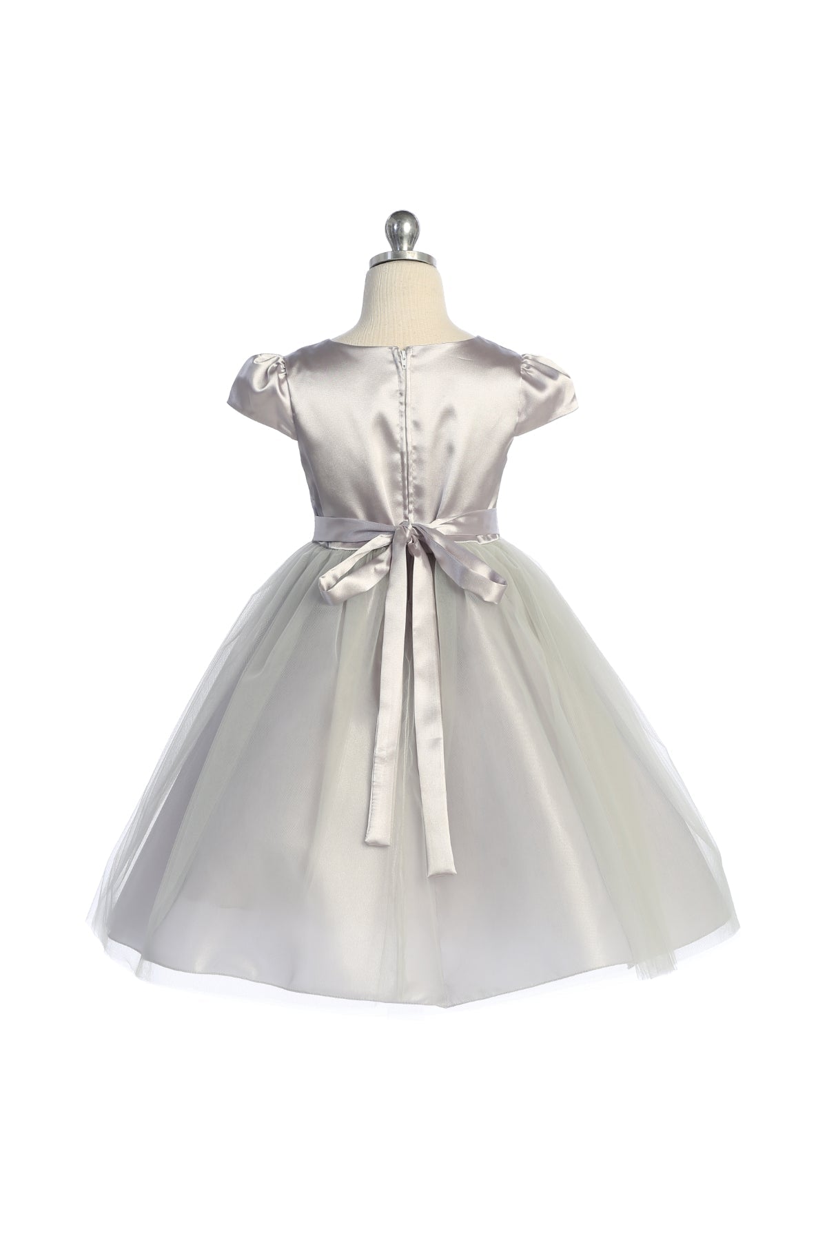Dress - Capped Sleeve Satin & Tulle Plus Size Dress With Diamond Shaped Rhinestone Trim