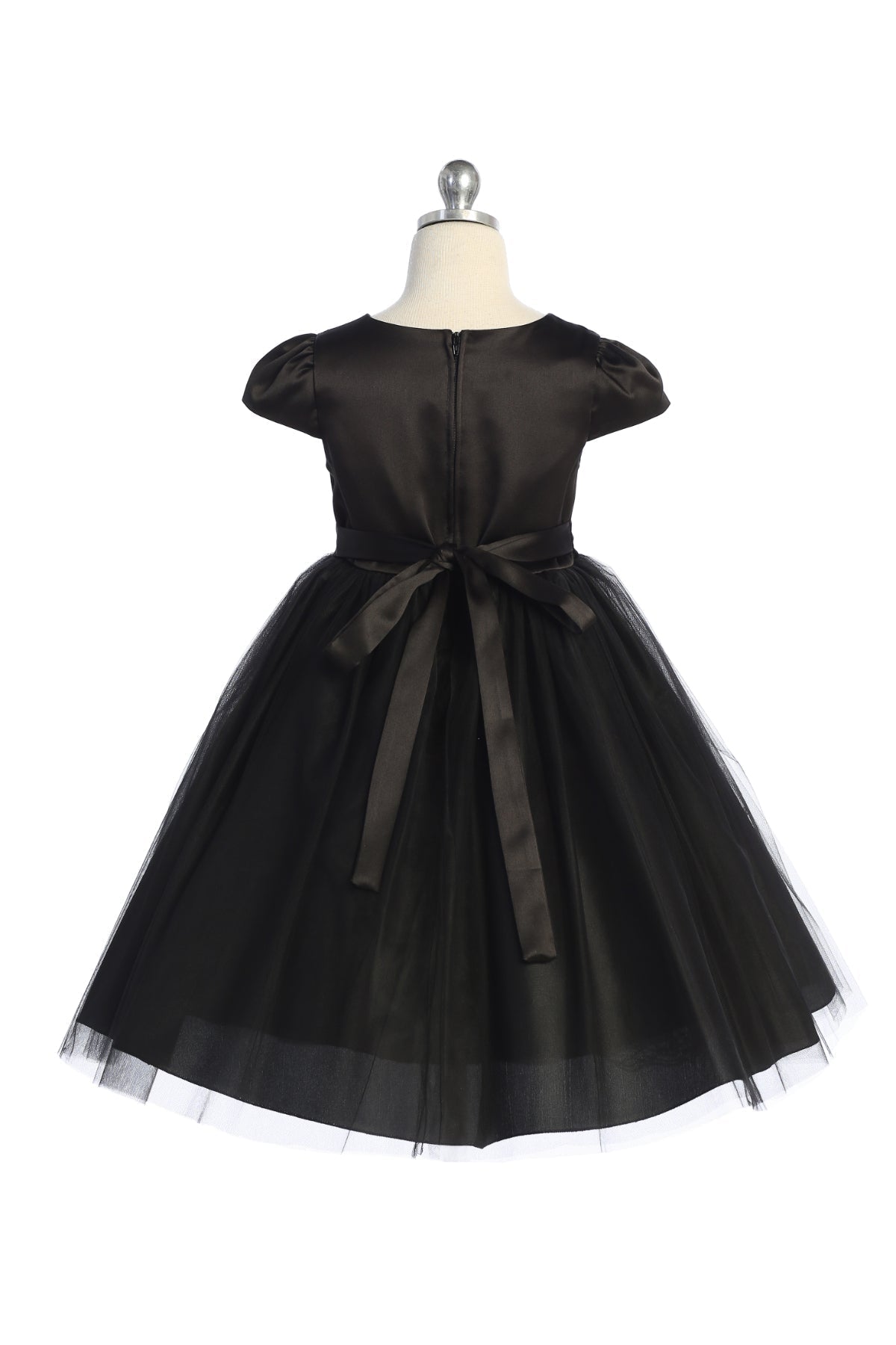 Dress - Capped Sleeve Satin & Tulle Plus Size Dress With Diamond Shaped Rhinestone Trim