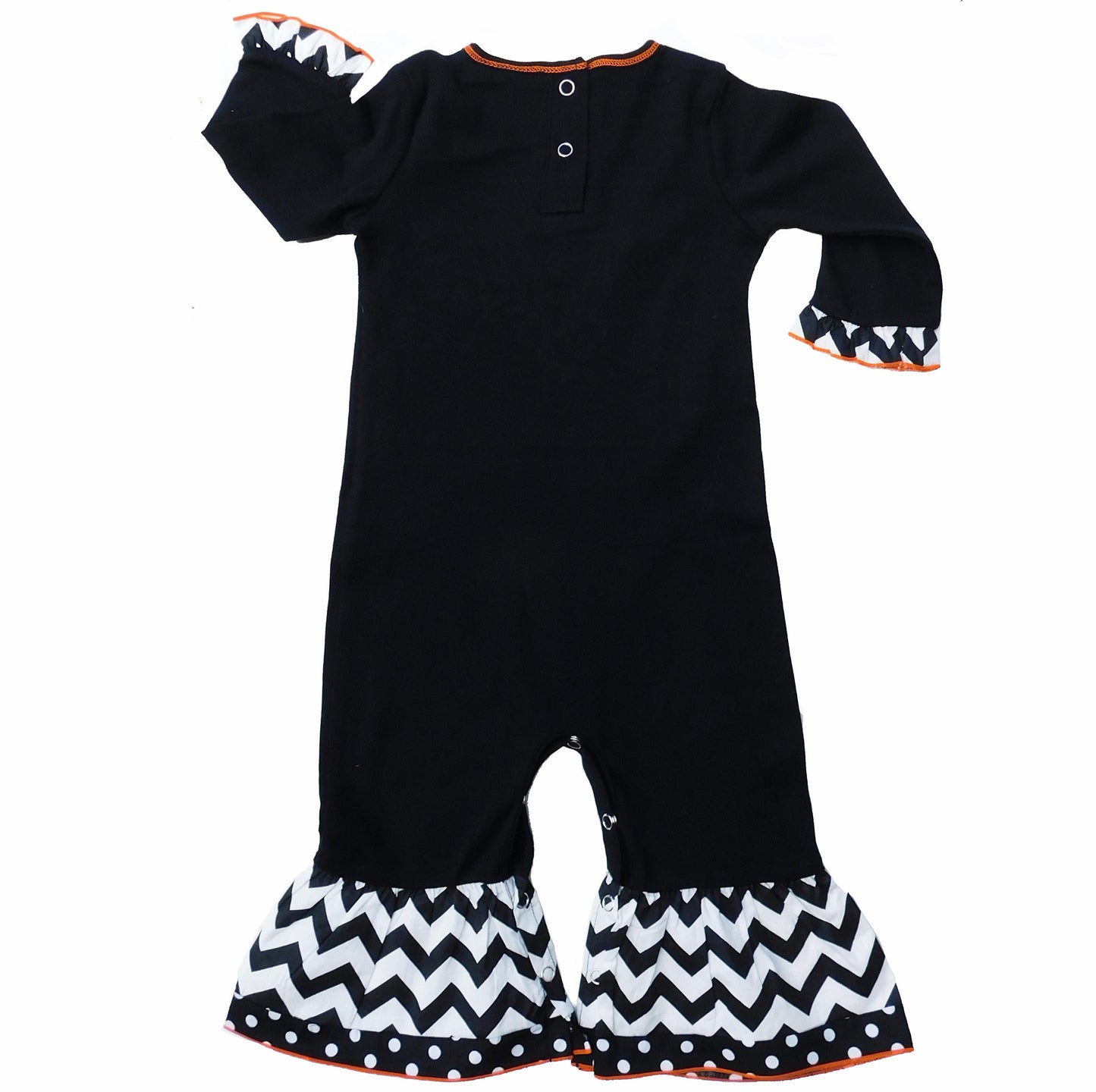 AnnLoren Baby Girls Black & White Halloween Kitten Pumpkin Holiday Romper