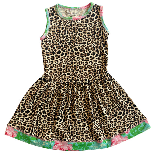 AnnLoren Little & Big Girls Spring Leopard Rose Floral Sleeveless Boutique Dress