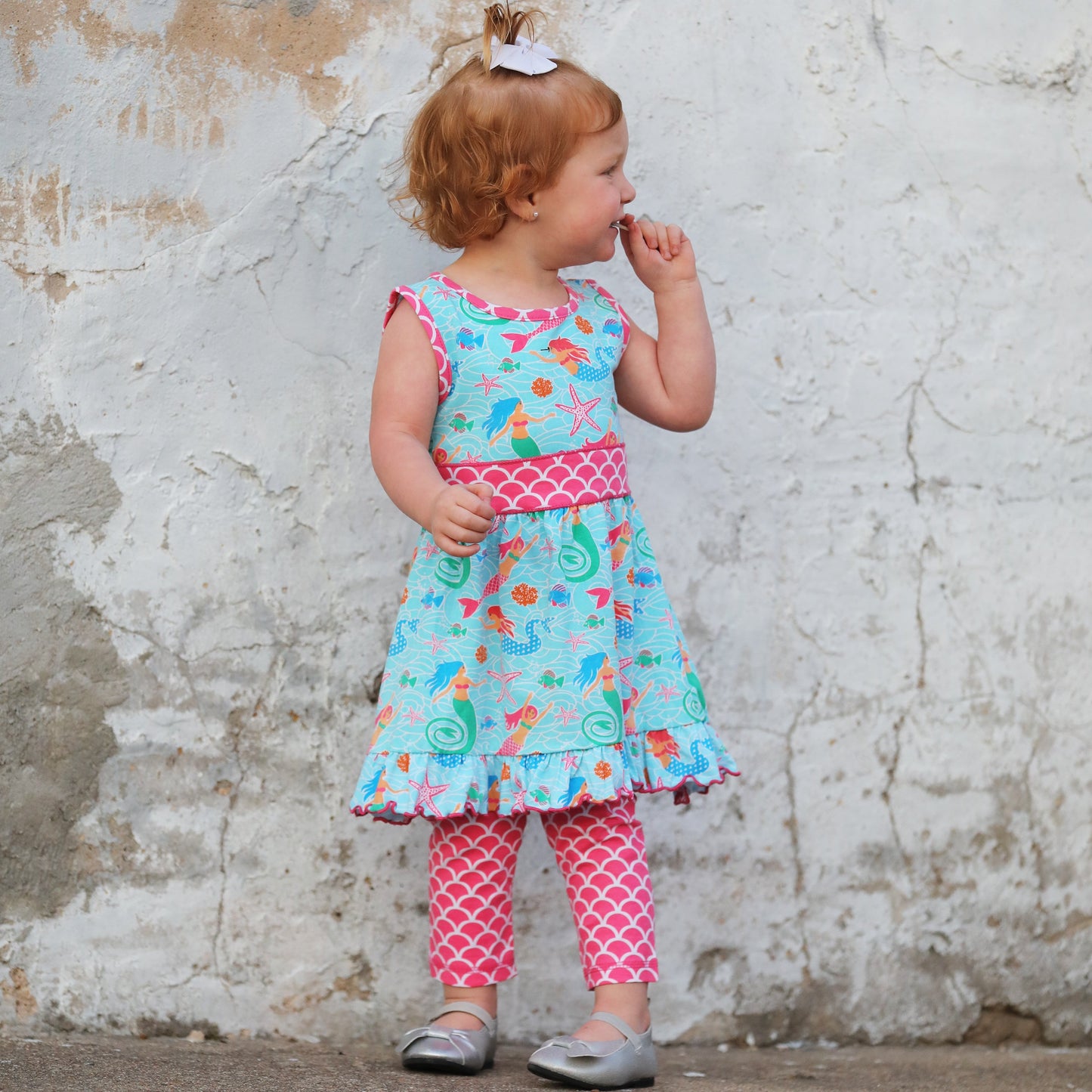 AnnLoren Little Toddler Big Girls' Mermaid Dress Leggings Boutique Clothing Set
