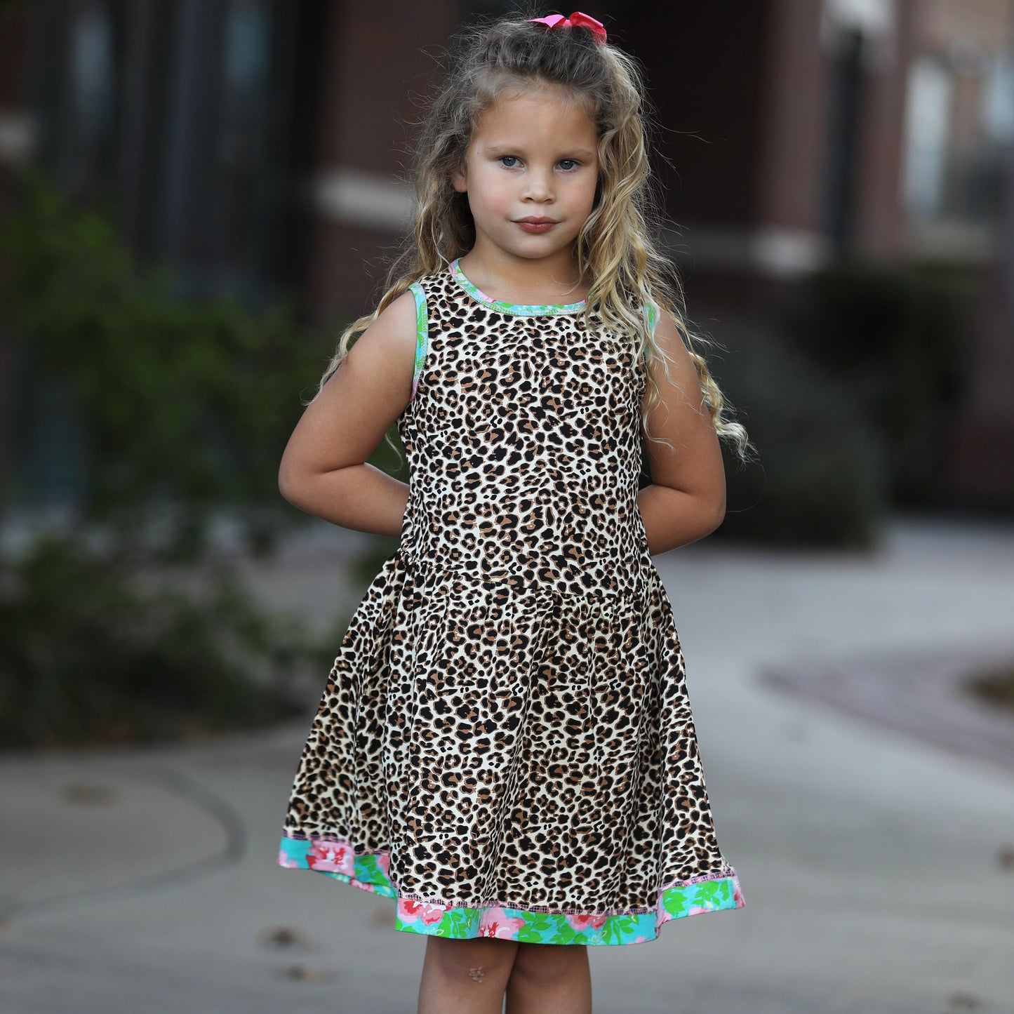 AnnLoren Little & Big Girls Spring Leopard Rose Floral Sleeveless Boutique Dress
