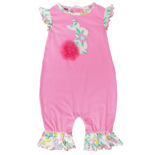 AnnLoren Pink Easter Bunny Baby Girls' Romper Floral Ruffles Holiday Outfit Playsuit