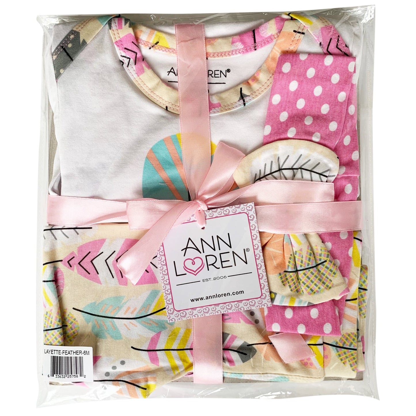 AnnLoren Baby Girls Layette Feather Onesie Pants Headband 3pc Gift Set Clothing 18-24M