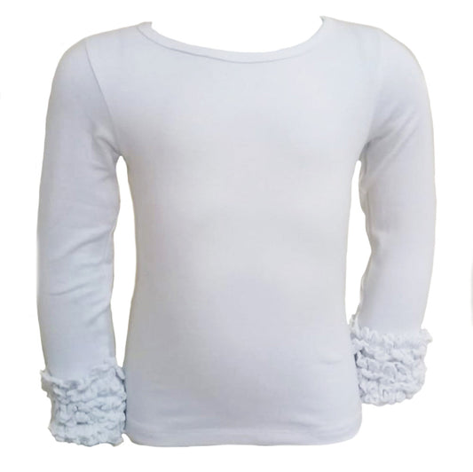 AnnLoren Baby Big Girls Boutique Long Sleeve White Ruffle Layering T-shirt