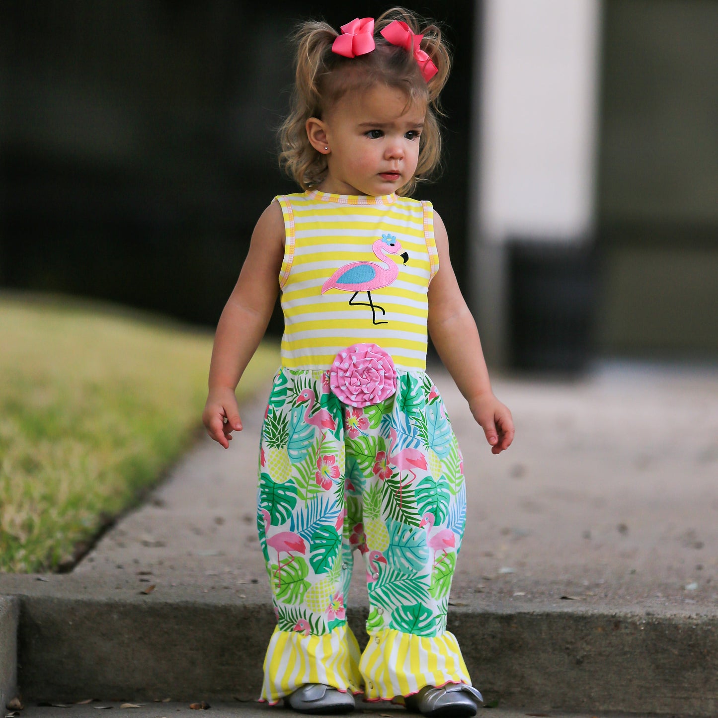 AnnLoren Boutique Baby Girls' Romper Tropical Flamingo Onesie Toddler Jumpsuit