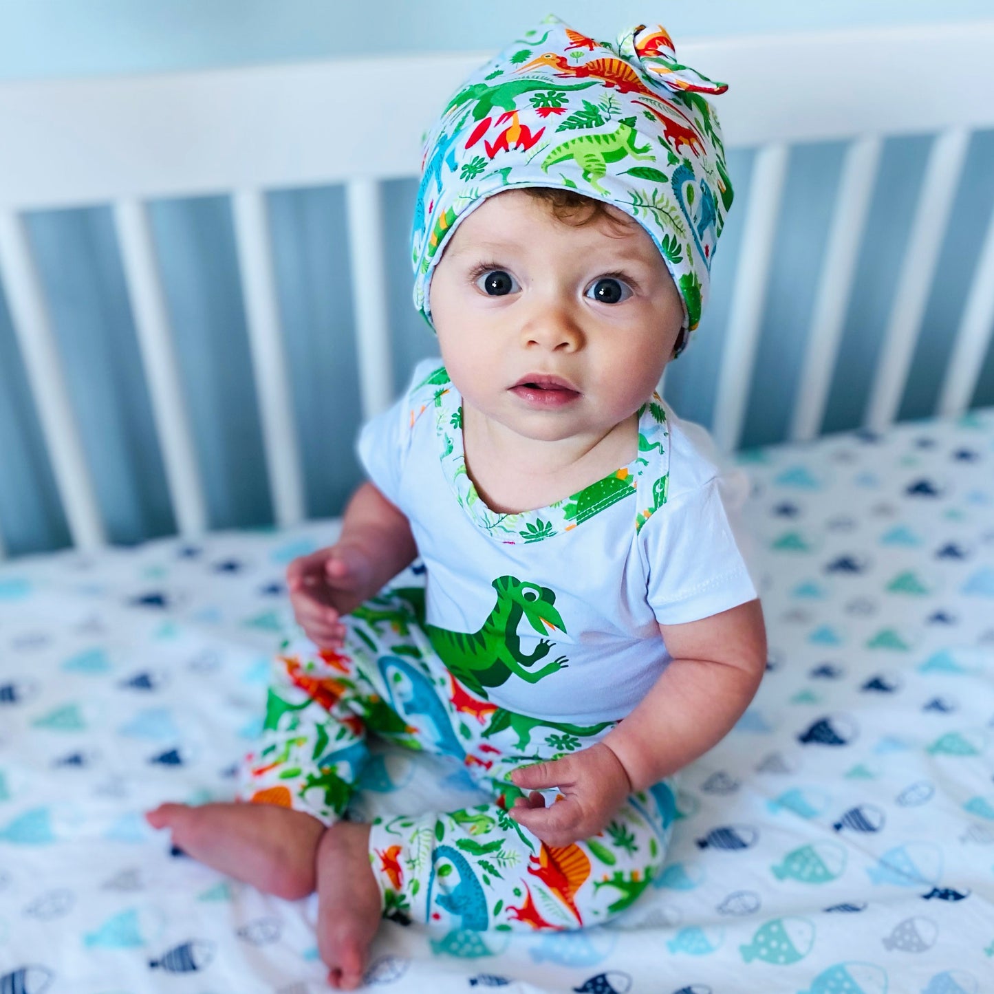 AnnLoren Baby Layette Boys Dinosaur Onesie Pants Cap 3pc Gift Set Clothing Sizes 3M - 18M
