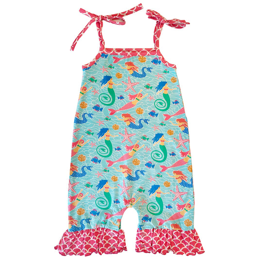 AnnLoren Baby Girls' Boutique Nautical Mermaid Sea Creatures Polka Dot Romper (6-24 Months)