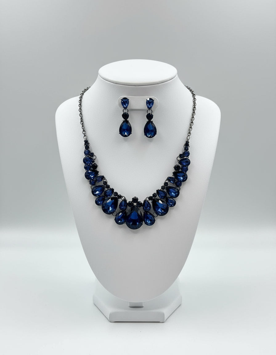 Calla Collection TR-362 Elegant Big Stone Centerpiece Statement Necklace Set