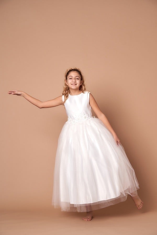 Premium ivory or white first holy communion ceremony dress for girls special occasion wear.