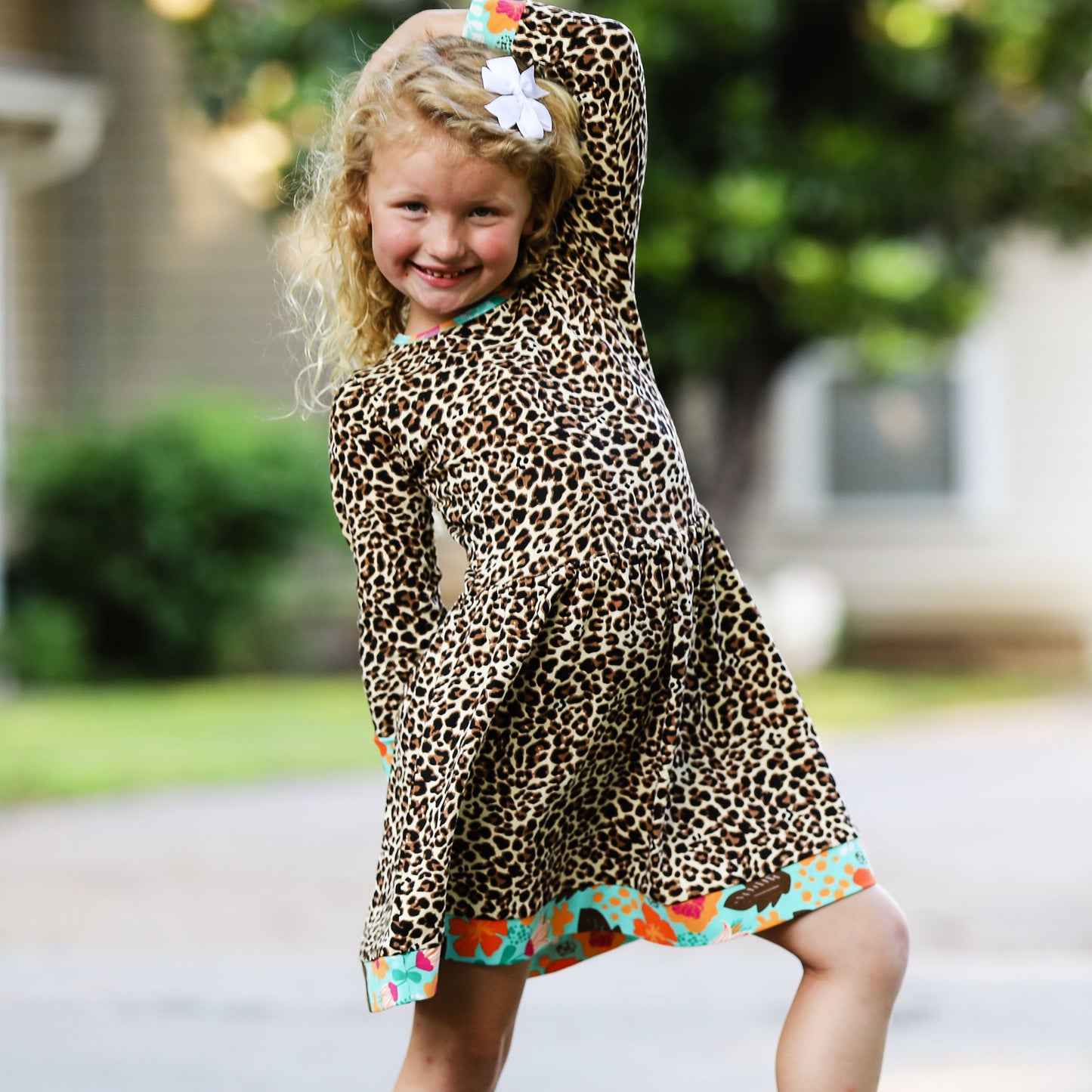 AnnLoren Little & Big Girls Long Sleeve Leopard Rose Fall Floral Dress Boutique