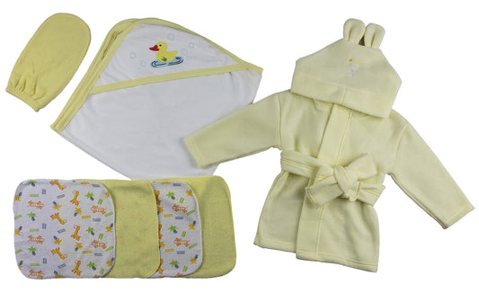 Yellow Infant Robe, Yellow Hooded Towel, Washcloths and Hand Washcloth Mitt - 7 pc Set  CS_0014