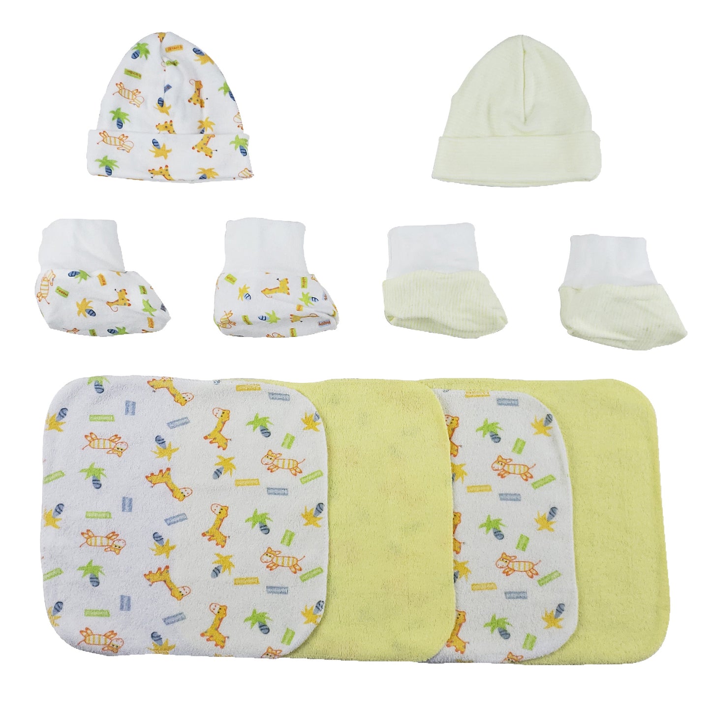 Two Rib Knit Infant Caps and Booties Sets and Four Washcloths - 8 pc Set CS_0016