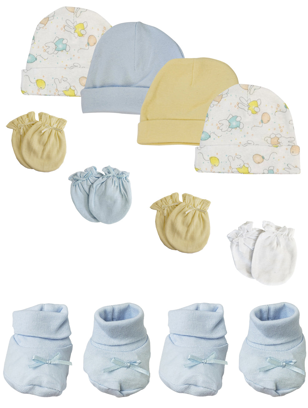 Preemie Baby Boy Caps with Infant Mittens and Booties - 10 Pack NC_0206
