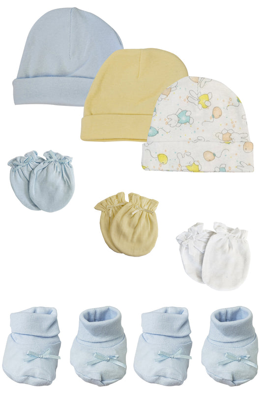 Preemie Baby Boy Caps with Infant Mittens and Booties - 8 Pack NC_0207