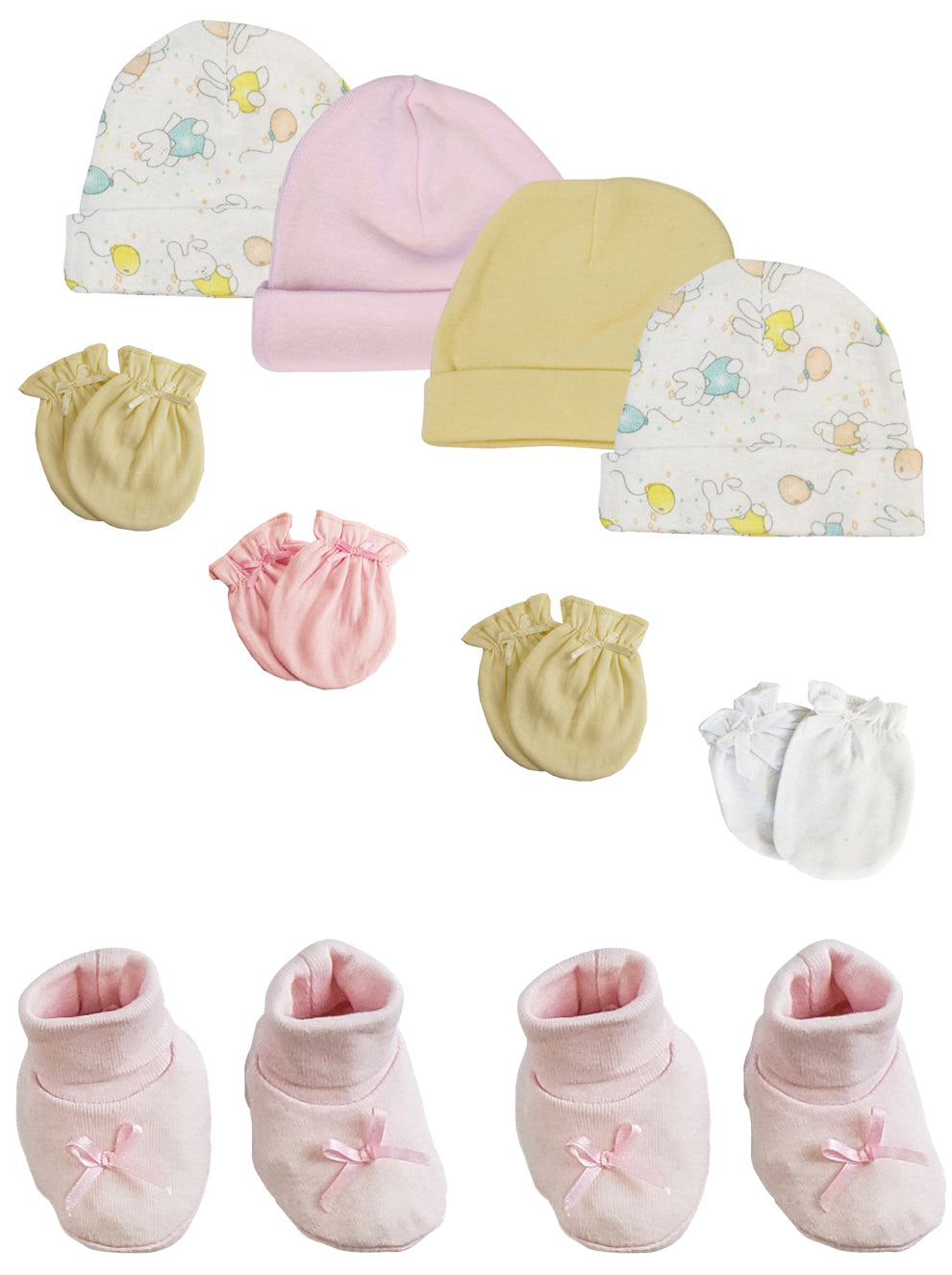 Preemie Baby Girl Caps with Infant Mittens and Booties - 10 Pack NC_0208