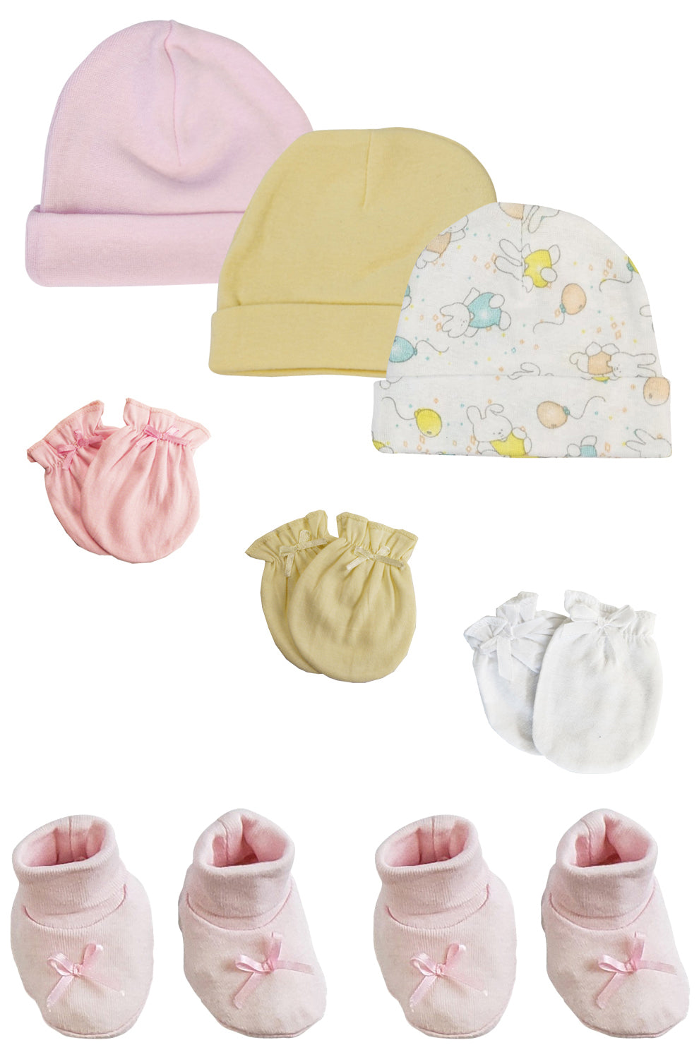 Preemie Baby Girl Caps with Infant Mittens and Booties - 8 Pack NC_0209
