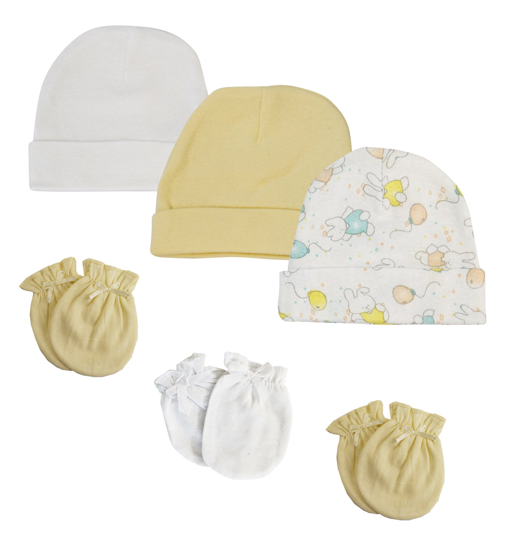 Baby Boy, Baby Girl, Unisex Infant Caps and Mittens (Pack of 6) NC_0278