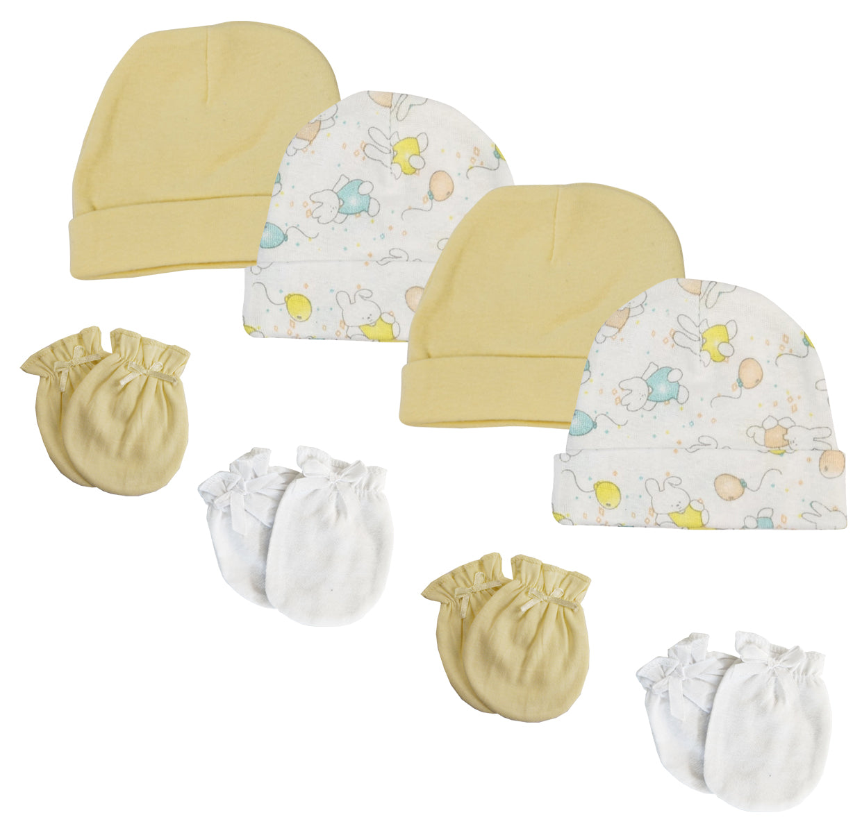 Baby Boy, Baby Girl, Unisex Infant Caps and Mittens (Pack of 8) NC_0283