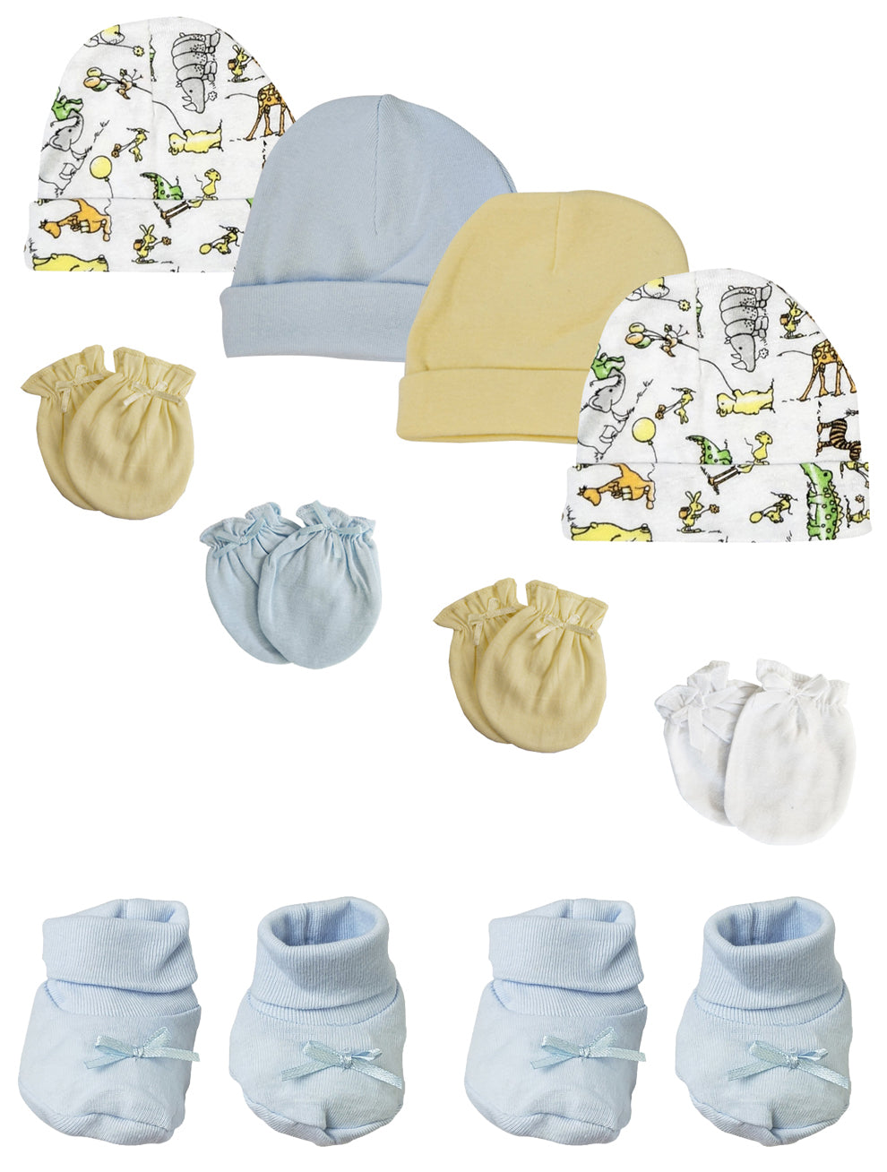 Preemie Baby Boy Caps with Infant Mittens and Booties - 10 Pack NC_0210