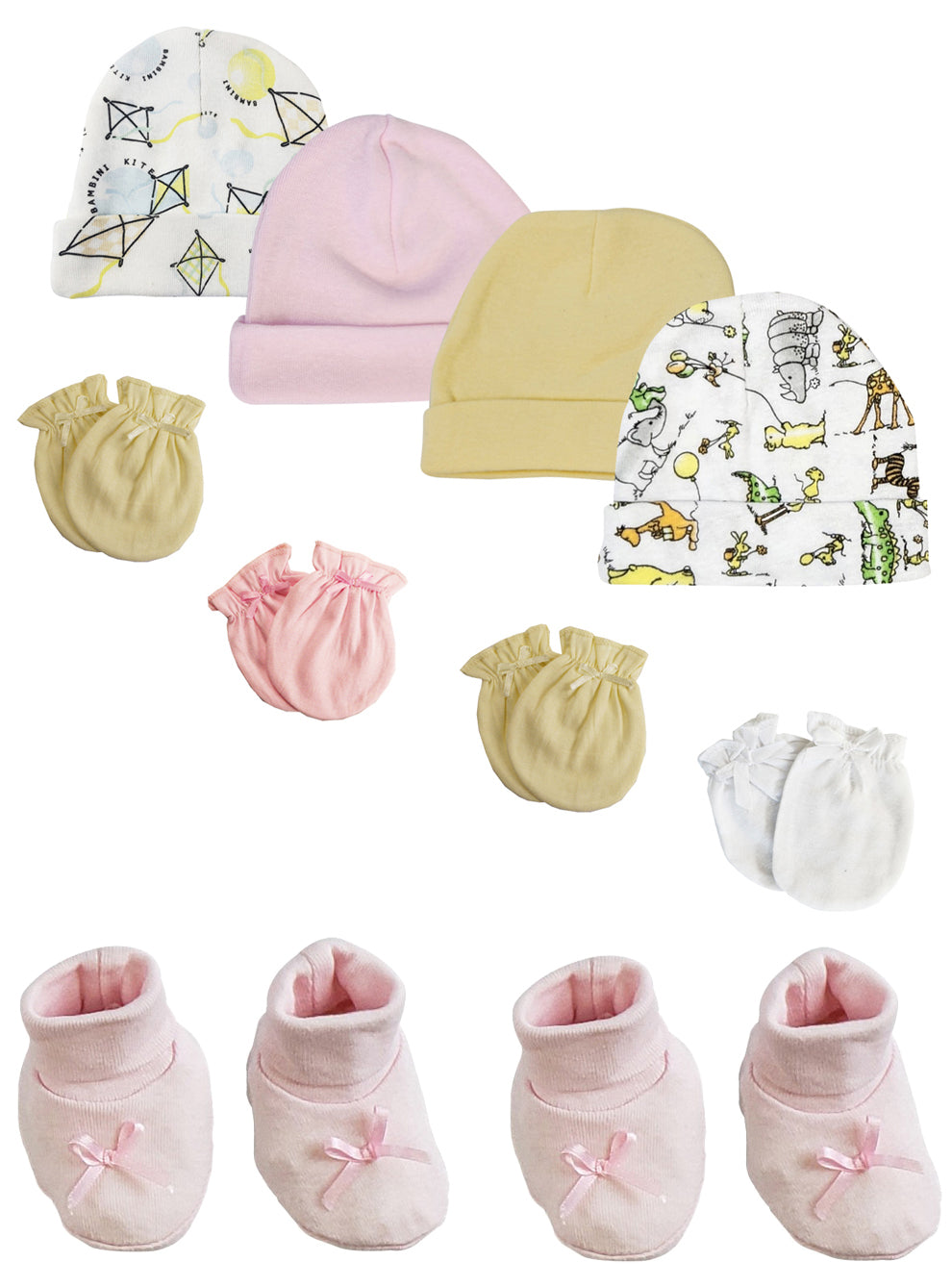 Preemie Baby Girl Caps with Infant Mittens and Booties - 10 Pack NC_0212