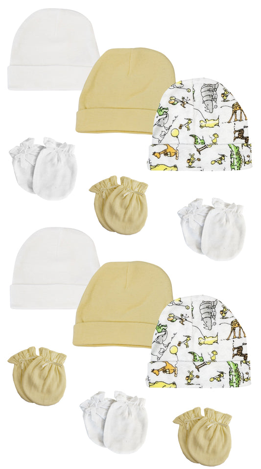 Baby Boy, Baby Girl, Unisex Infant Caps and Mittens (Pack of 12) NC_0304