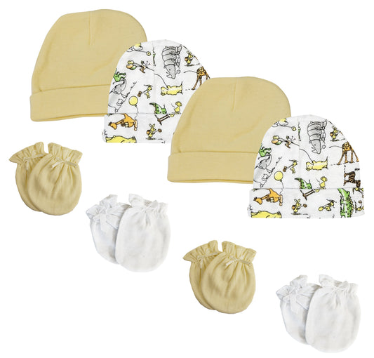 Baby Boy, Baby Girl, Unisex Infant Caps and Mittens (Pack of 8) NC_0307