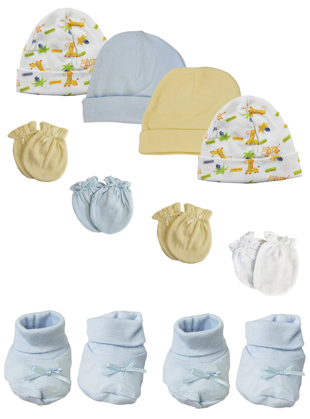 Preemie Baby Boy Caps with Infant Mittens and Booties - 10 Pack NC_0213