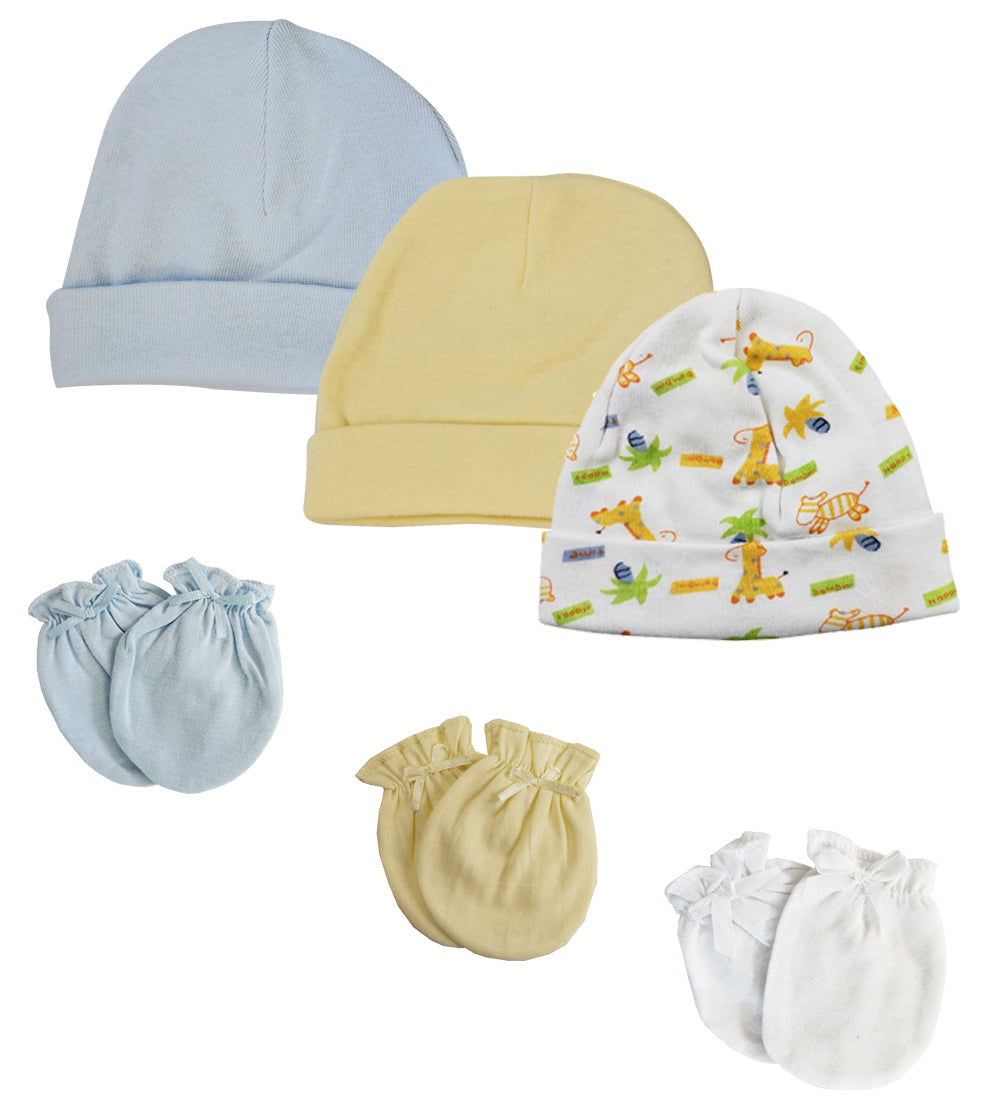 Baby Boy Infant Caps and Mittens (Pack of 6) NC_0315