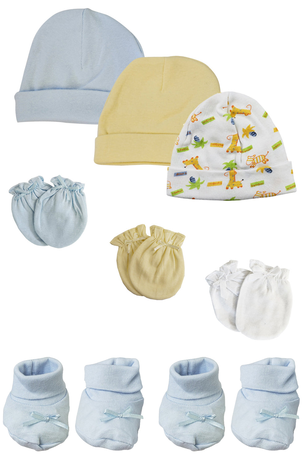 Preemie Baby Boy Caps with Infant Mittens and Booties - 8 Pack NC_0214