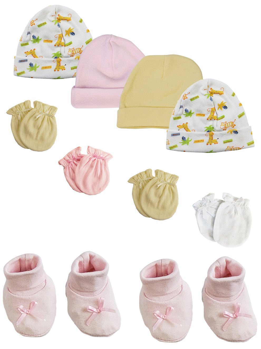 Preemie Baby Girl Caps with Infant Mittens and Booties - 10 Pack NC_0215