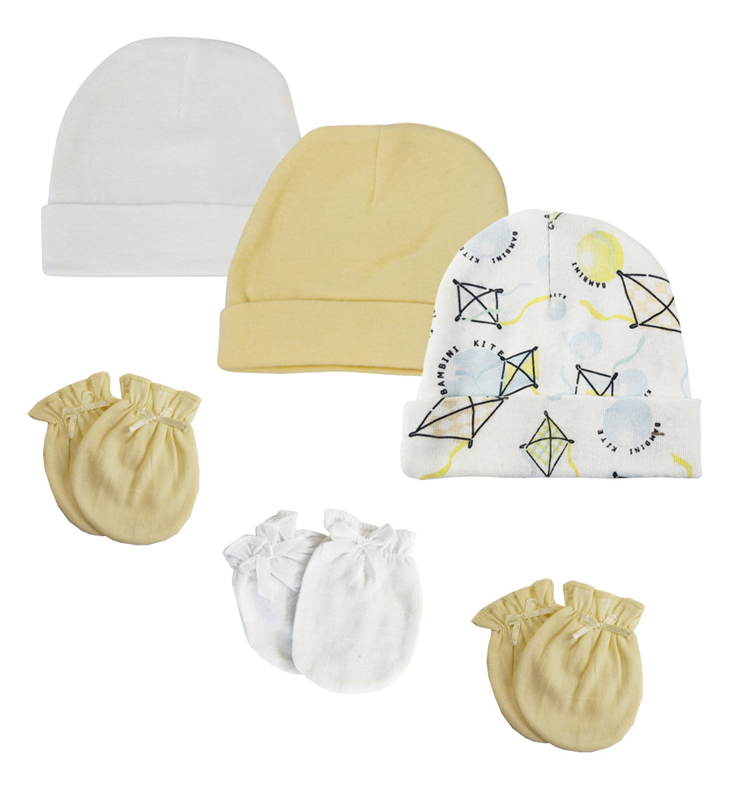 Baby Boy, Baby Girl, Unisex Infant Caps and Mittens (Pack of 6) NC_0329