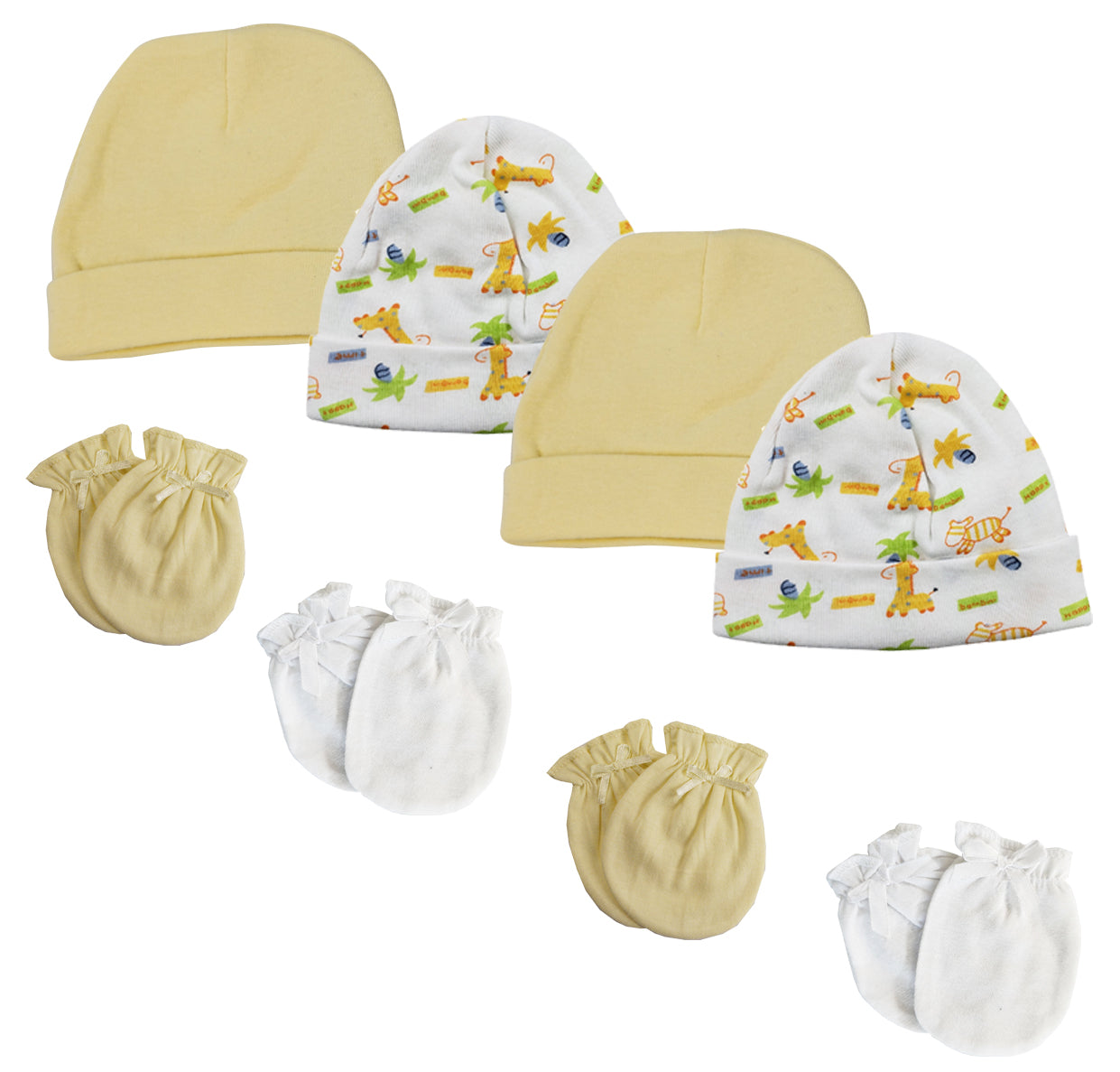 Baby Boy, Baby Girl, Unisex Infant Caps and Mittens (Pack of 8) NC_0334