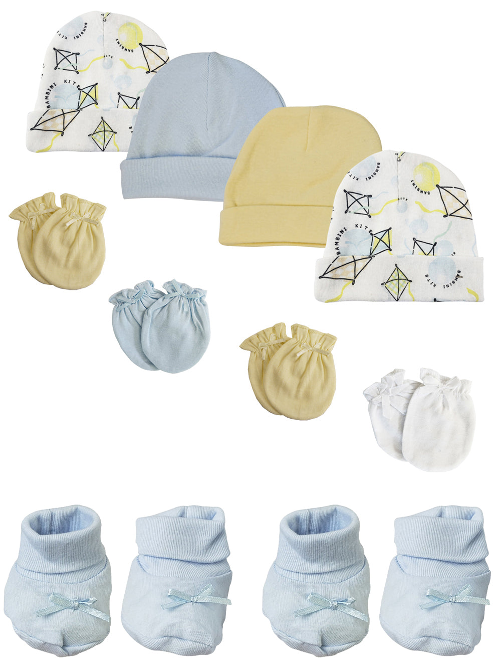 Preemie Baby Boy Caps with Infant Mittens and Booties - 10 Pack NC_0218