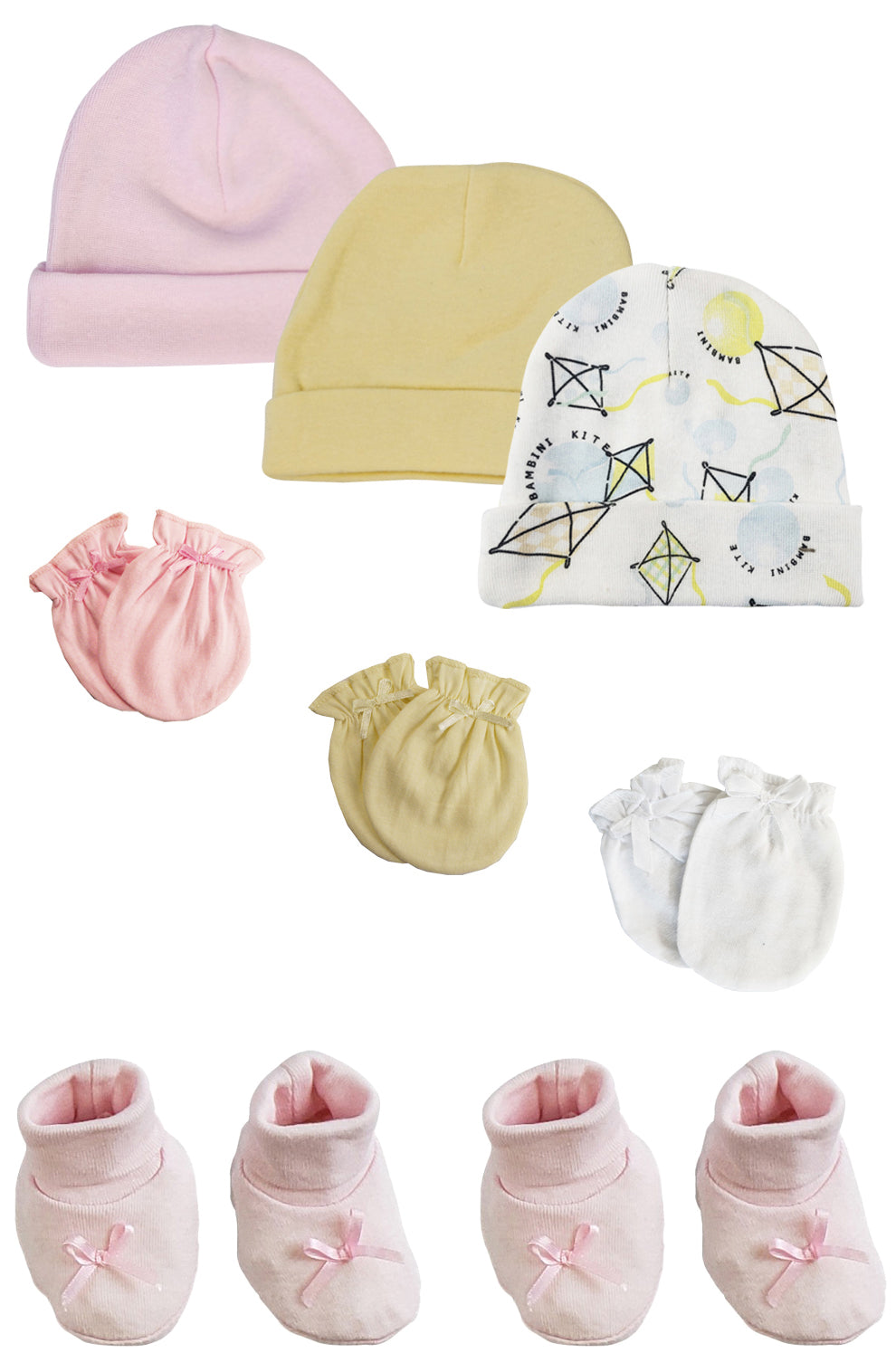 Preemie Baby Girl Caps with Infant Mittens and Booties - 8 Pack NC_0221
