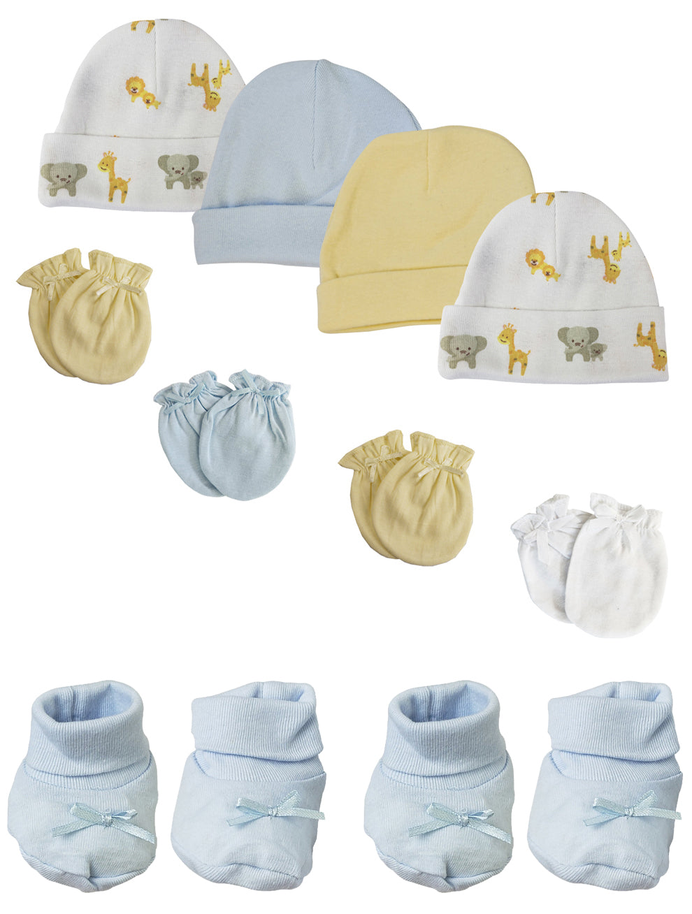 Preemie Baby Boy Caps with Infant Mittens and Booties - 10 Pack NC_0222