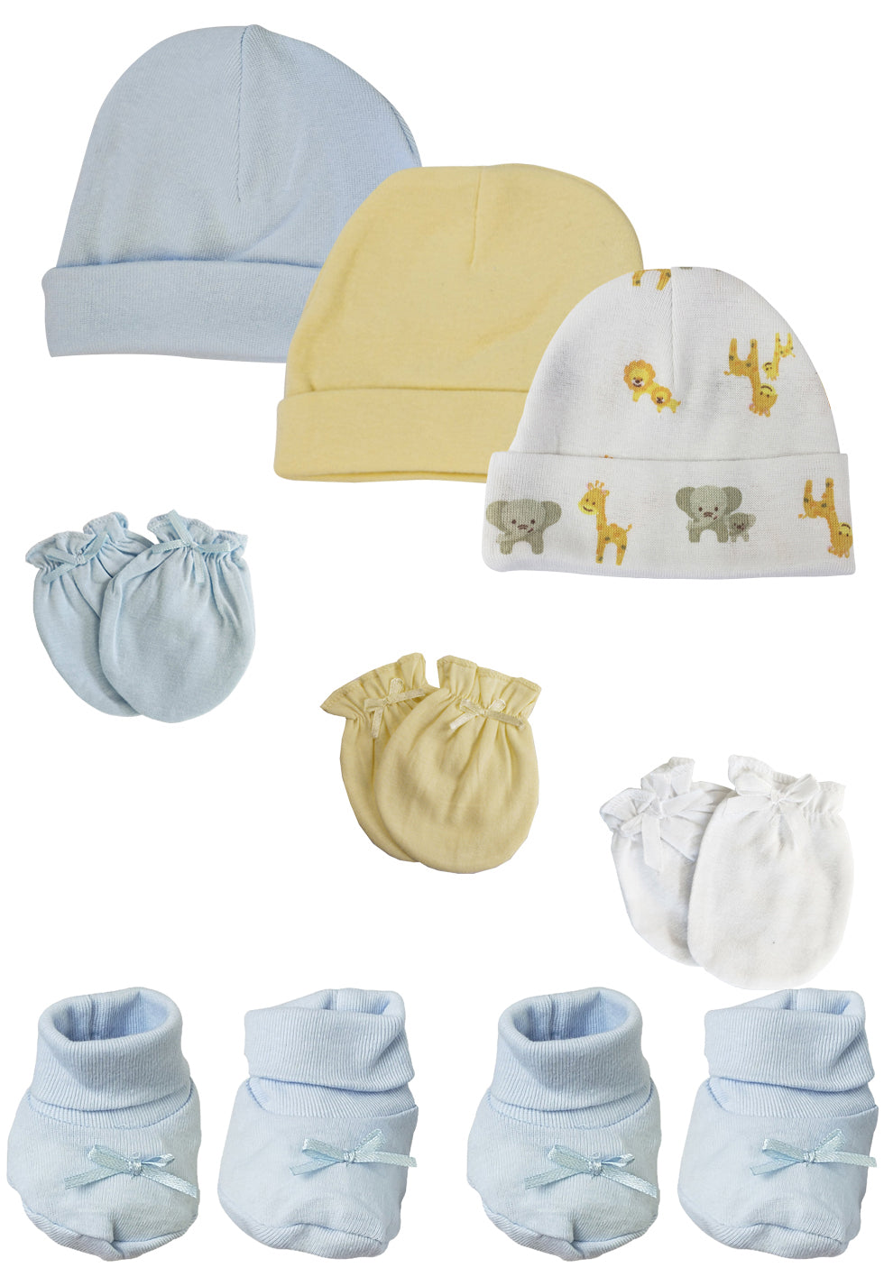 Preemie Baby Boy Caps with Infant Mittens and Booties - 8 Pack NC_0223